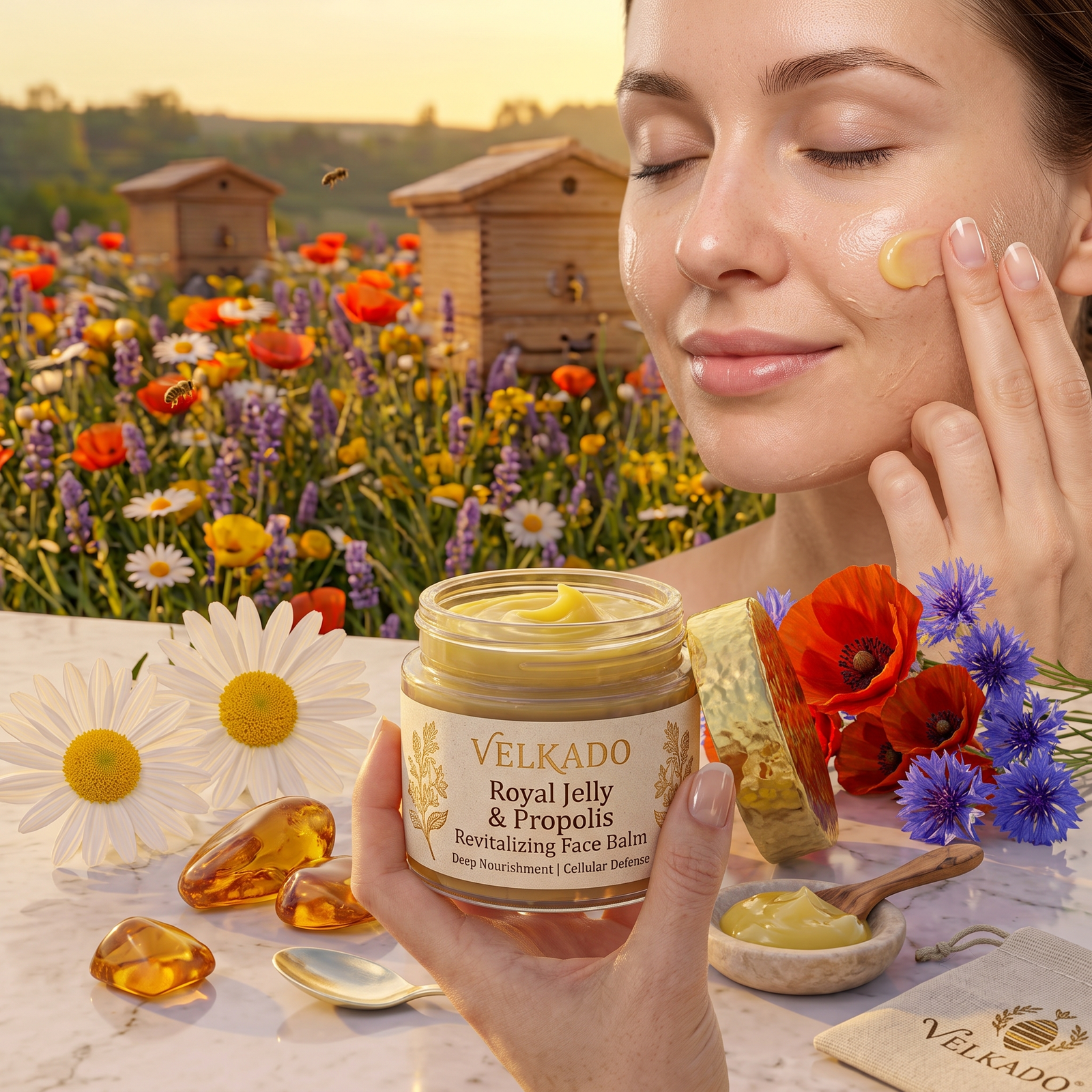 Velkado Royal Jelly and Propolis Revitalizing Face Balm – Deep Nourishment and Cellular Defense - Image 4